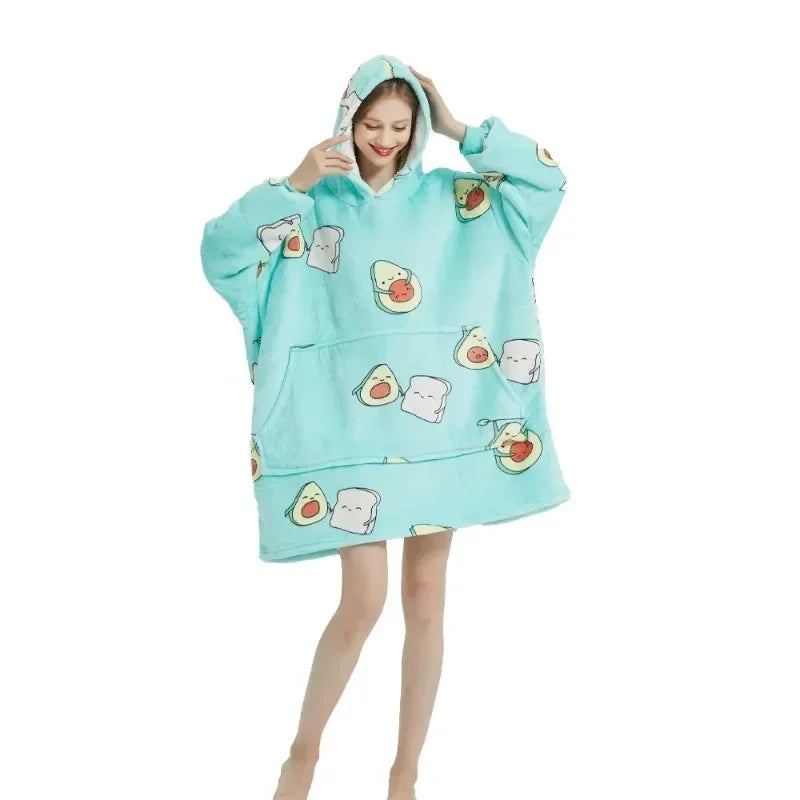 Winter Hoodies Sweatshirt Women Men Pullover Fleece Giant TV Oversized Blanket with Sleeves Robe Wearable Blankets