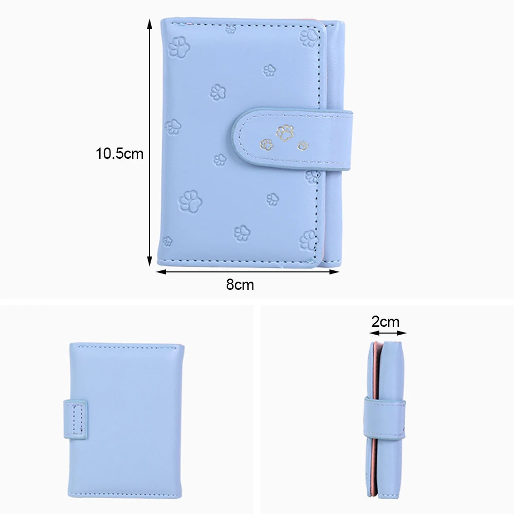 Cute Dog Paw Pattern Snaps Wallet Multi-card Slots ID Holder Card Holder Tri-fold Light Color Short Student Coin Purses Clutch