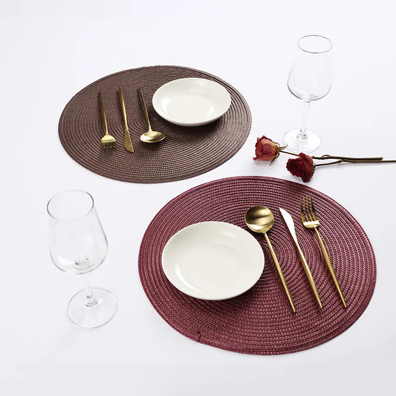 Hemasa Set of 6 Round Woven Non-slip Kitchen Placemat for Kitchen Dining Table European Style.