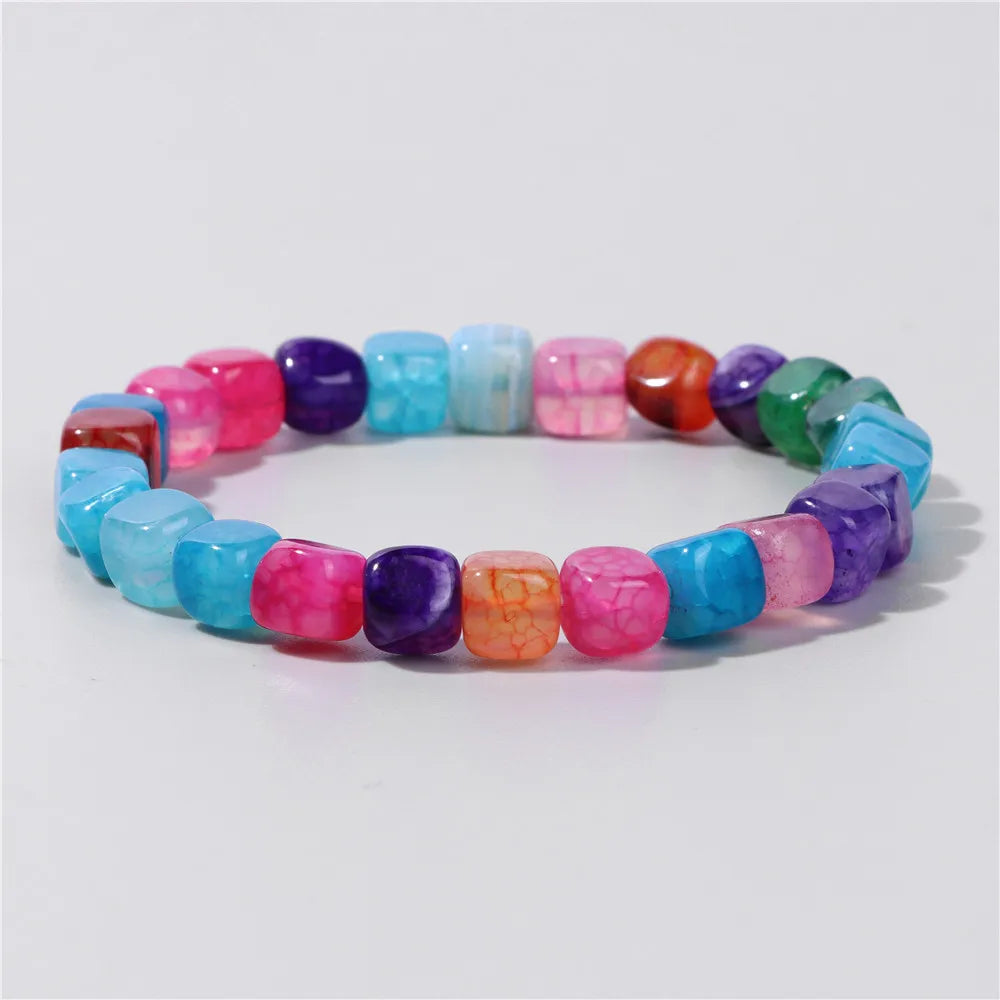 Tejesa Multicolor  Natural  Square Stone   Agate Beads Bracelet