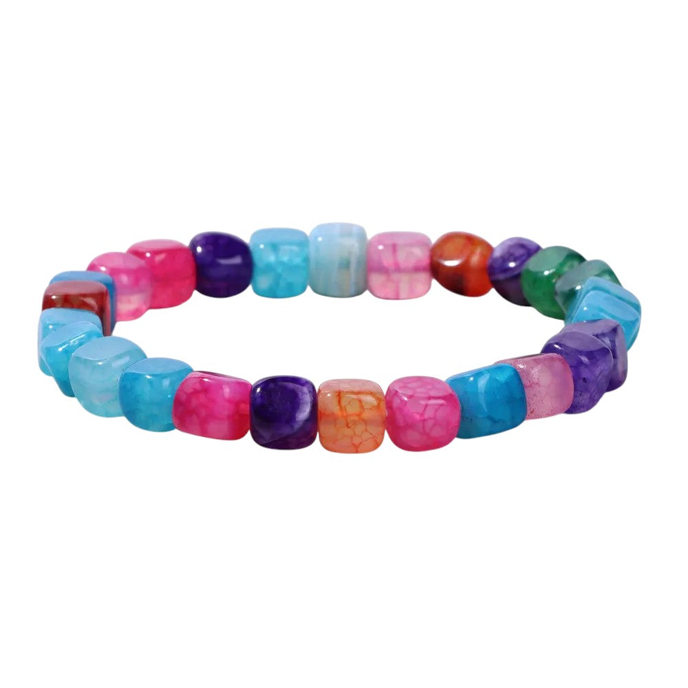 Tejesa Multicolor Square  Natural Stone Agate Beads Bracelet for Men Women