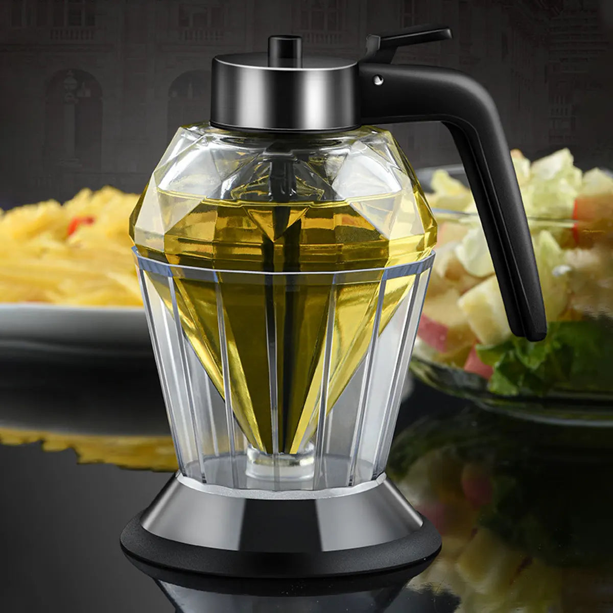 Diamond Glass Honey Dispenser 200ml Oil Dispenser with Stand Oil Bottle Vinegar and Sauce Glass Cruet Cooking Kitchen Tool