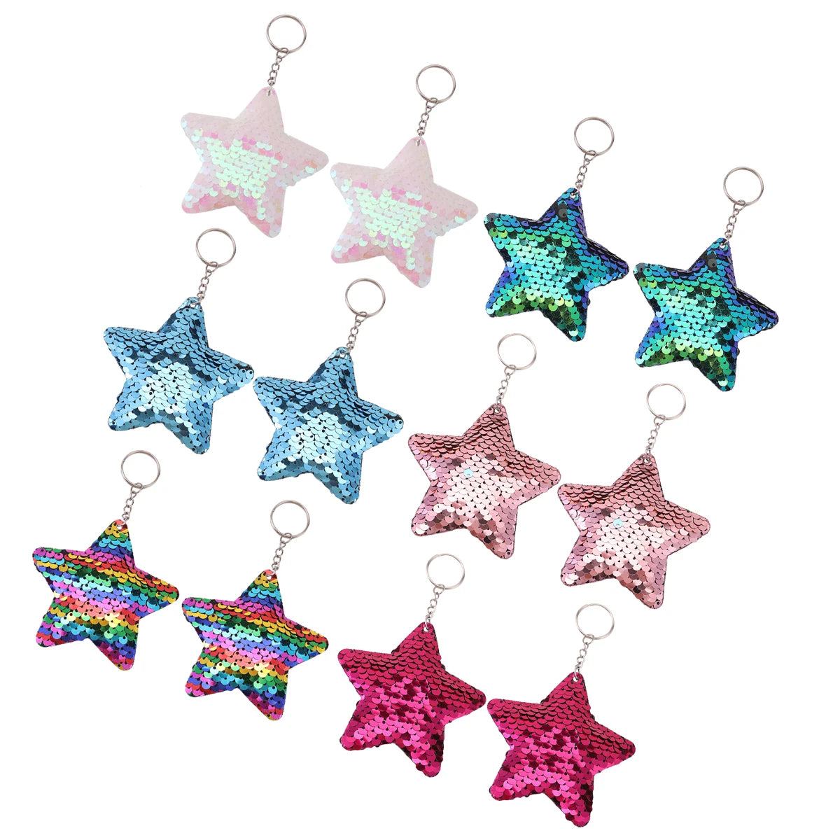 12pcs Flip Sequin Stars Keychains, Sparkling Key Rings For Boys & Girls, Decoration Wallet Bag Backpack Charms Party Favors