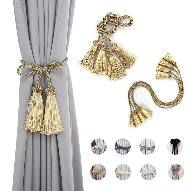 1Pair Tassel Curtain Tieback Room Accessories Curtain Buckle Holder Rope Handmade Weave Tassel Fringe Bandage Home Decoration