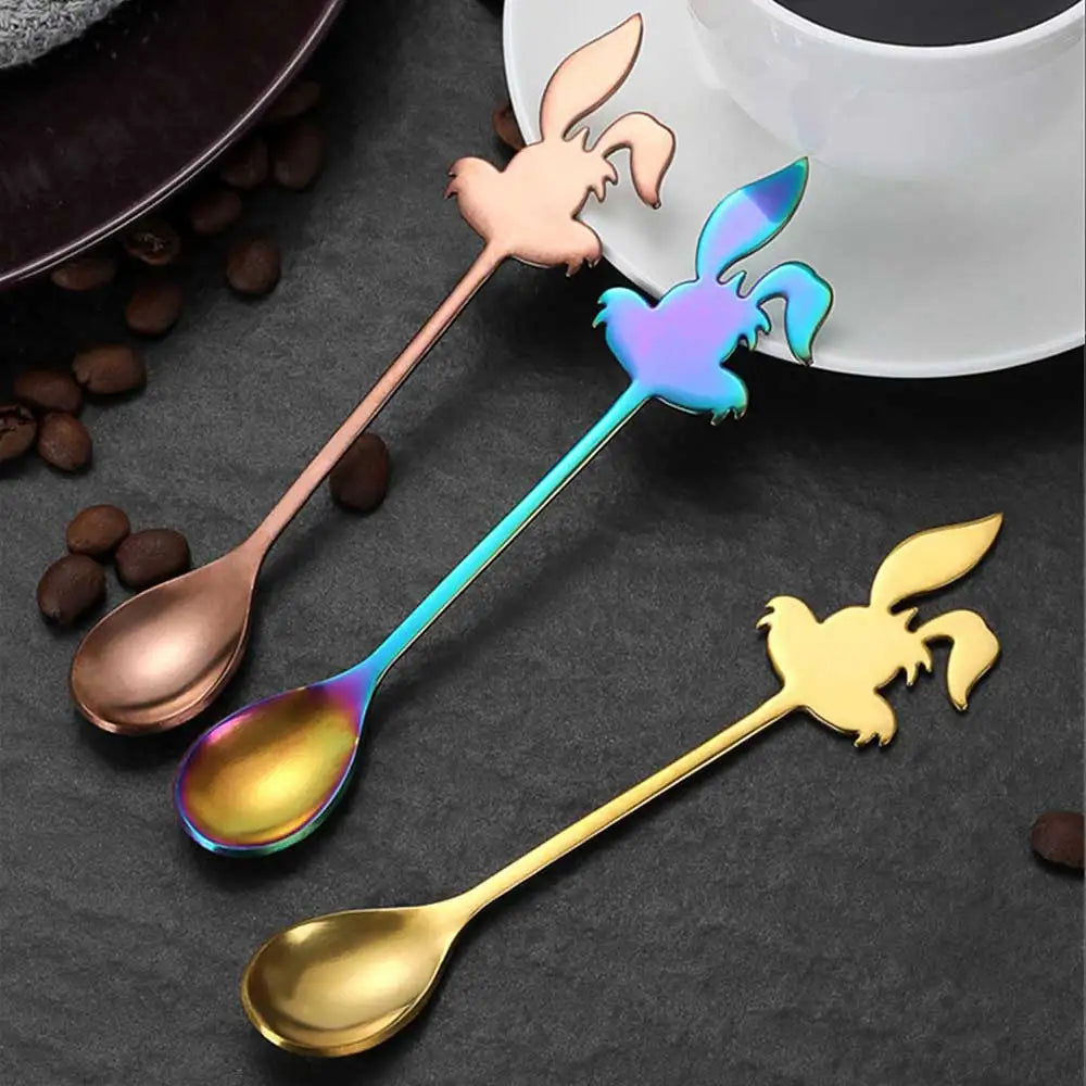 Mini Cute Coffee Spoon 304 Stainless Steel Cartoon Rabbit Spoon Teaspoon Dessert Snack Scoop Milk Children Spoons Tableware