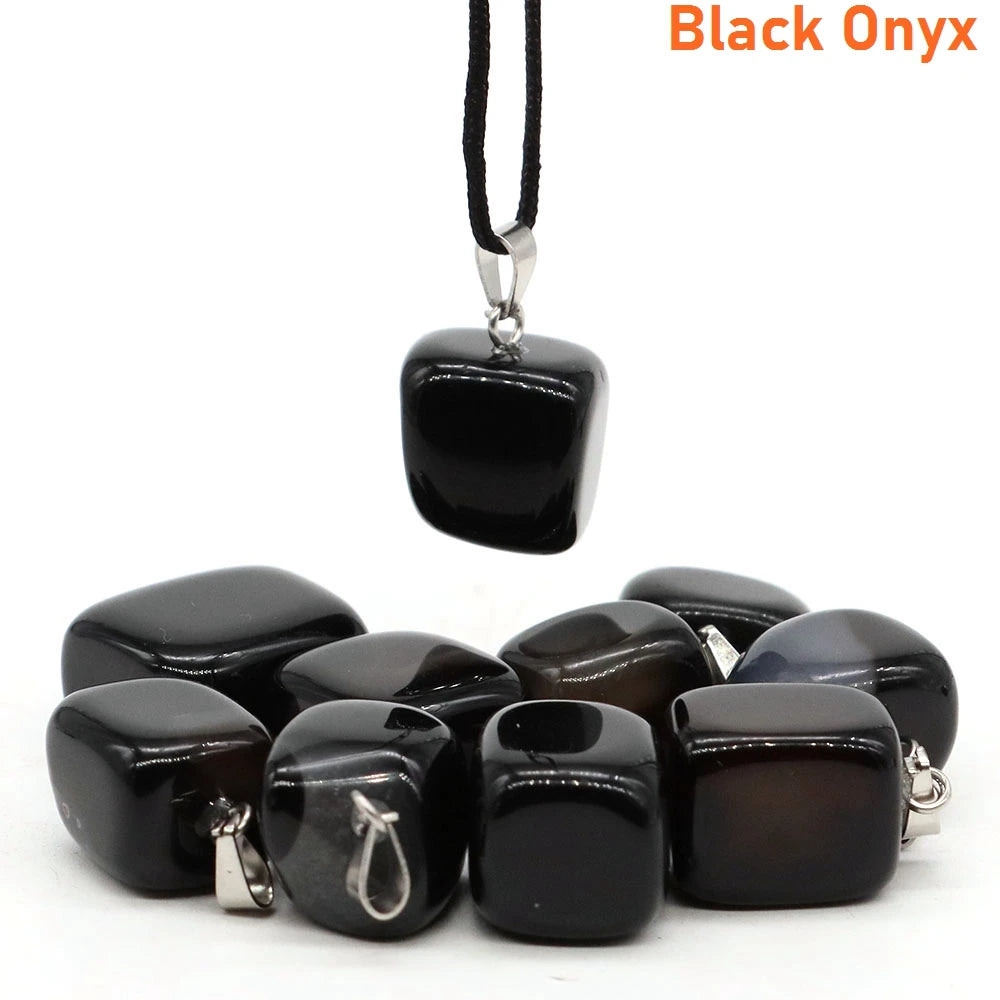 Natural Healing Irregular Tumble Stone Necklace Reiki Mineral Rose Quartz Tiger Eye Pendants for Women Men Jewelry Making Gifts