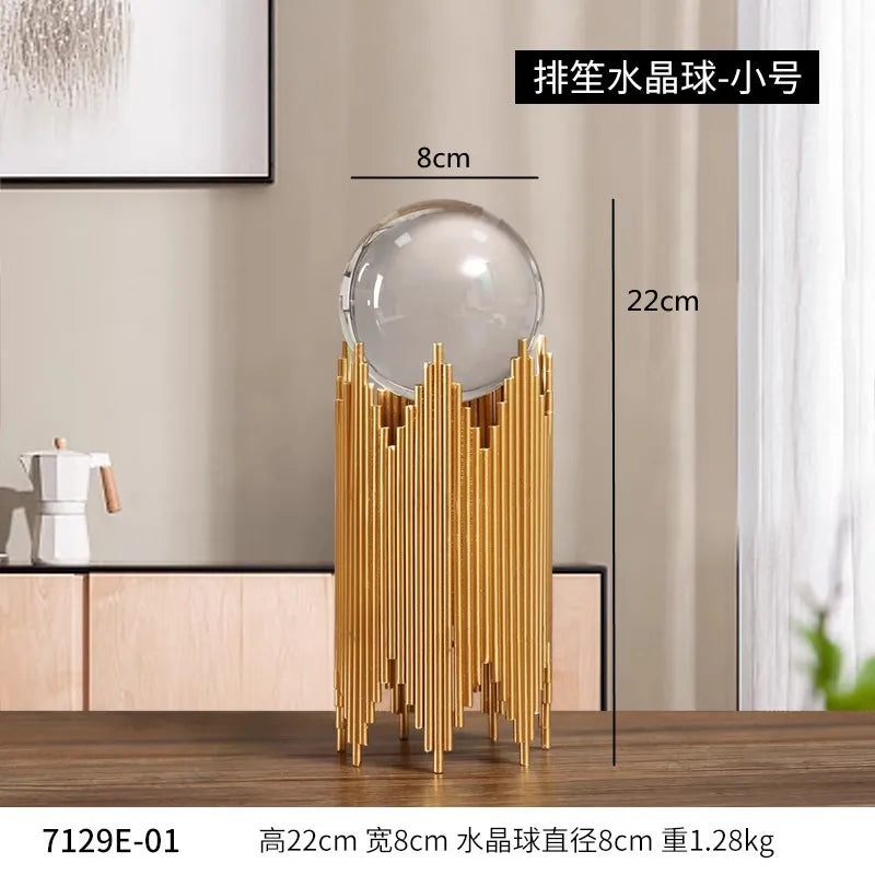 Hemasa Geometric Metal Figurines/ Crystal Ball Model Decorative Crafts/Living Room Desktop Ornaments/ Home Decorati