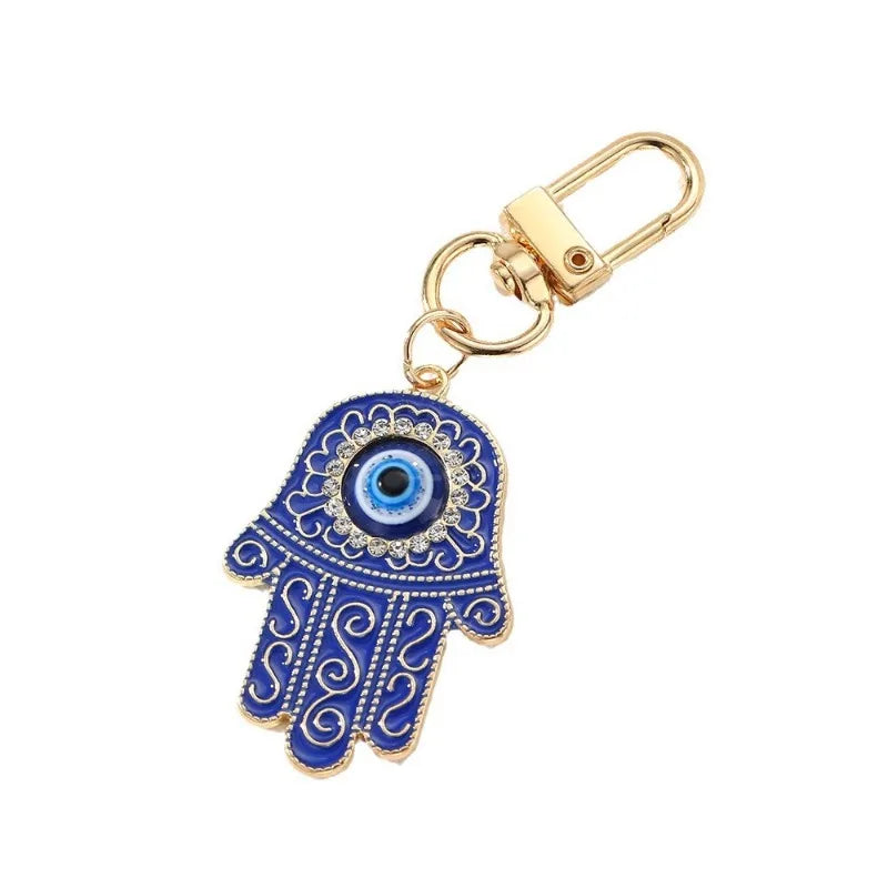 Retro Ethnic Style Personality Totem Hand Keychain  Zircon Hand Blue Eye Bag Car Airpods Case Key Accessories