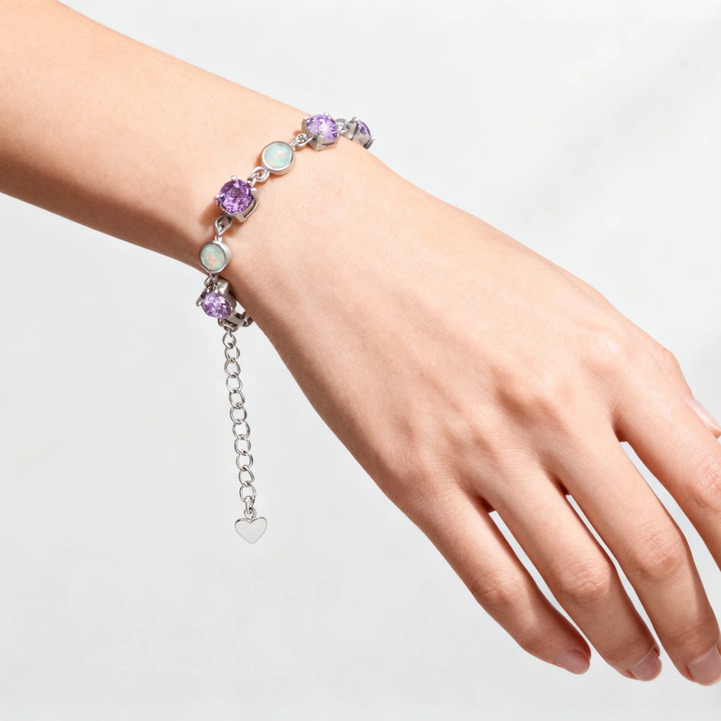 Women's Adjustable Heart Charm Bracelet Pink Opal Cubic Zirconia Silver Plated Chain Designer Jewelry Valentine Gift for Women