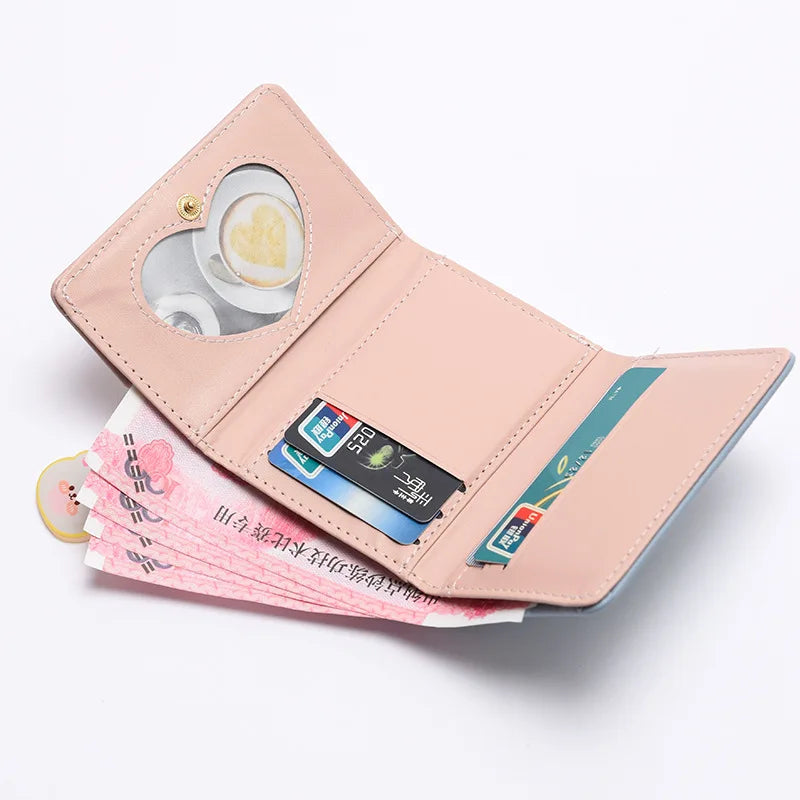 Women Short Thin Korean Version Cute Cartoon Bear Ladies Small Wallet Student Three-fold Wallet Female Fashion Short Coin Purse