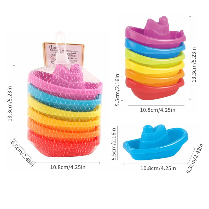 Hemas aStacking Cup Bath Toys for Kids Colorful Folding Boat Shape Tower Early Educational Baby Toys Swimming Pool Beach Toys Gifts