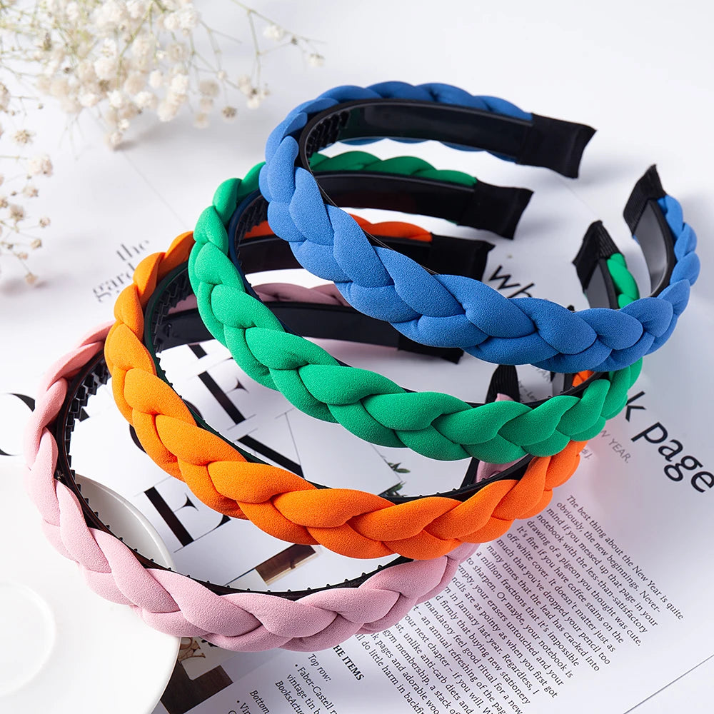 Fashion Solid Color Braid Hairbands For Women Weaving New Non-slip Headband Wide Hair Hoop Bands Bezel Hair Accessories Headwear