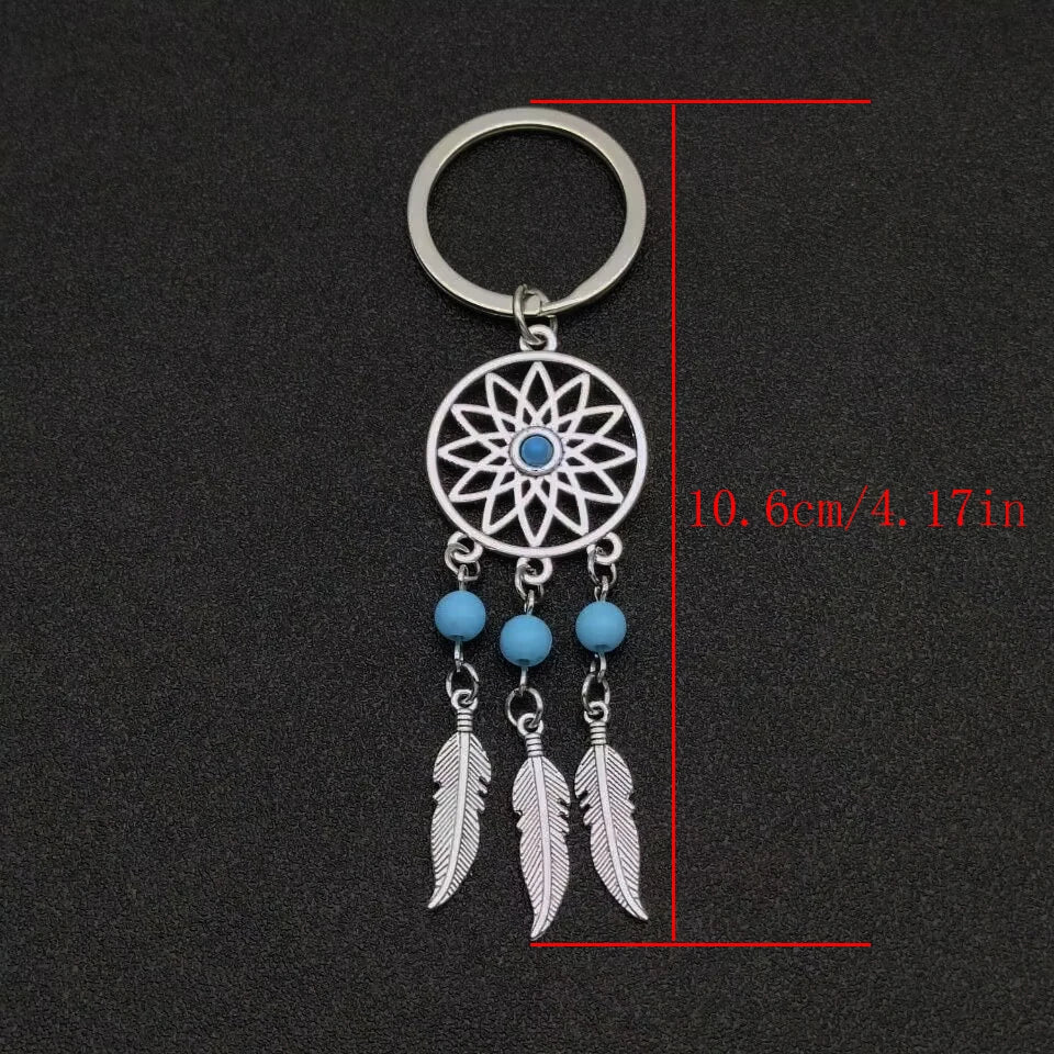 Dream Chaser Keychain Tassel Feather Pendant Keyring Beads Royal Blue Black Beads Charm Retro Car Key Chain Dream Chaser Gift
