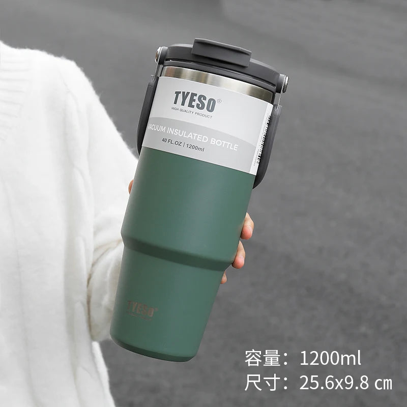 Tyeso 1200ml 40oz Tumbler With Handle and Silicone Coaster Coffee Cup Stainless Steel Vacuum Thermal Insulated Mug Cold Storage
