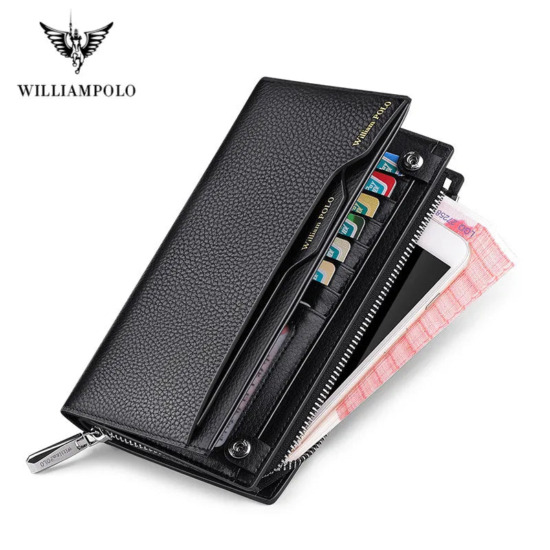 Hemasa Leather Male Wallet Credit Card Holders  Mobile Phone Bag Zipper Purse Handbag