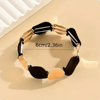 Fashionable Black Gold Contrast Color round Metal Spliced Elastic Line Bracelet European Style Hand Chain Hand Bracelet