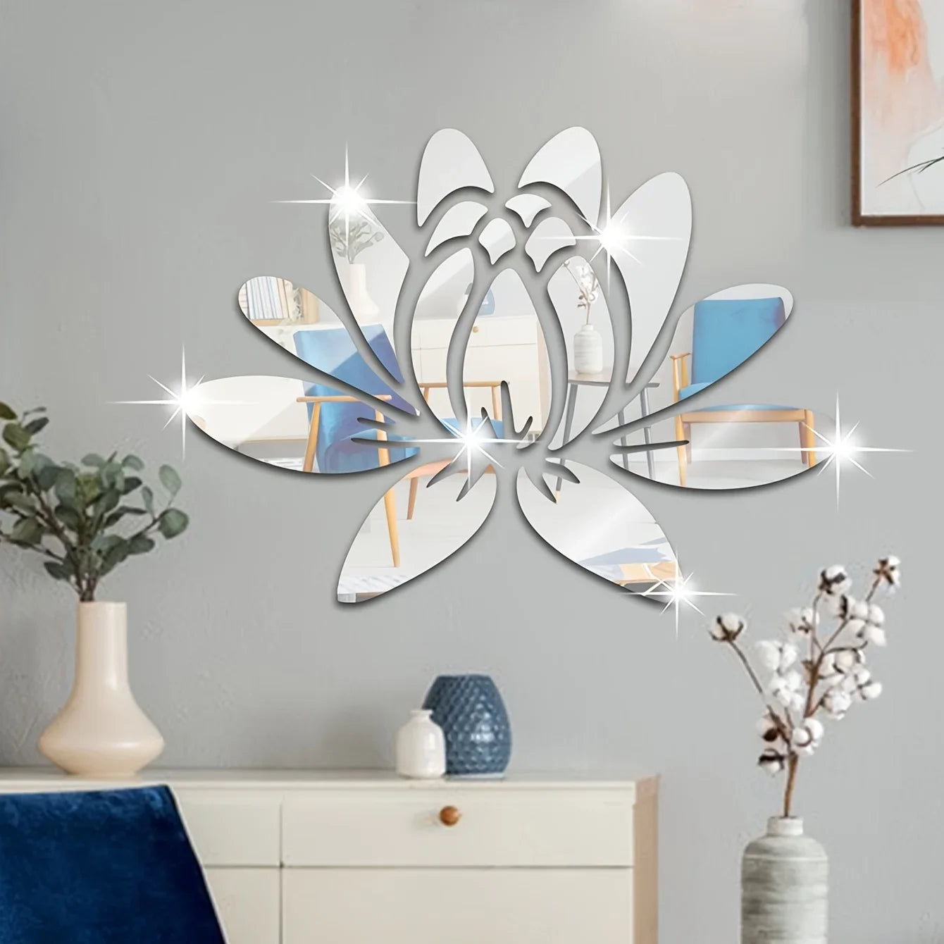 Hemasa Lotus Acrylic Mirror Wall Sticker Home Living Room Bedroom Office Hallway Wall Decorations Mirror Reflective Wall Sticker