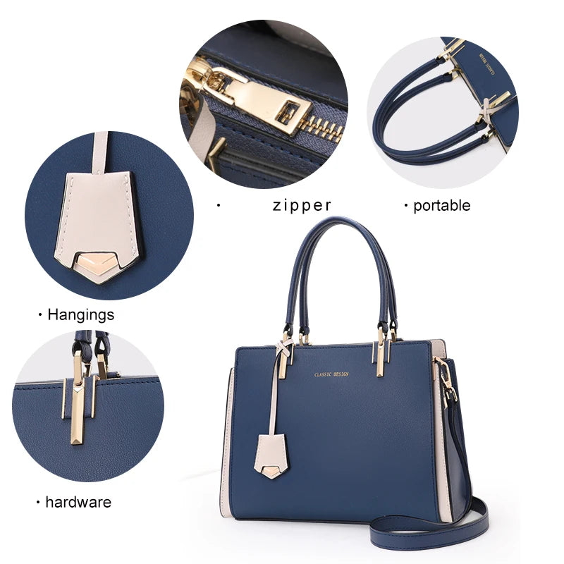 Aidrani Light Luxury Genuine Leather Women's Bag Elegant Contrast Color Handbag High Quality Cowhide Shoulder Bag
