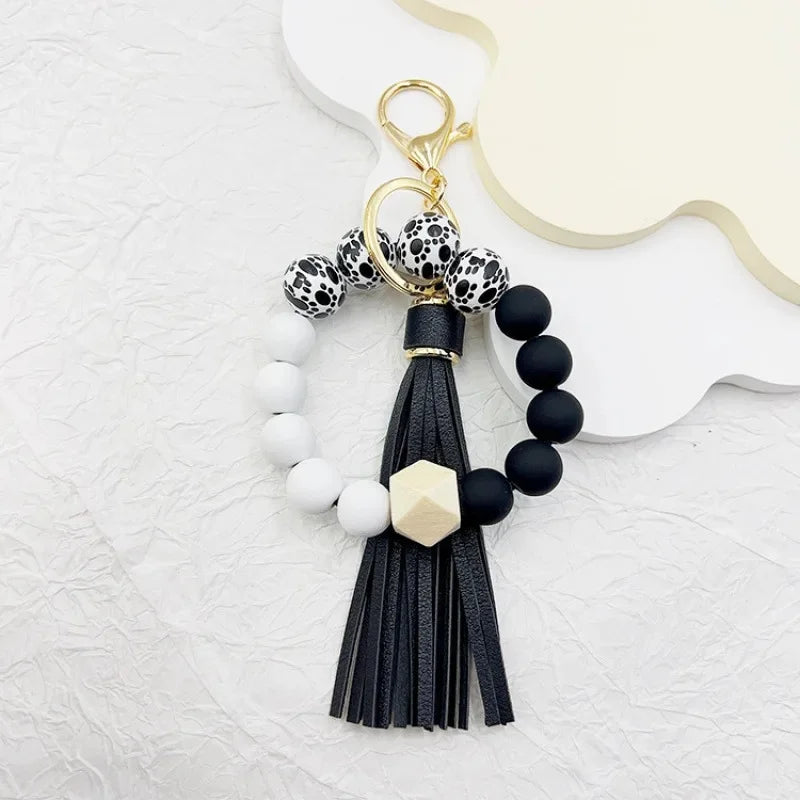 Silicone Tassel Beaded Bag Accessories Cross-Border Keychain Hand Bracelet Jewelry Decoration from Mainland China