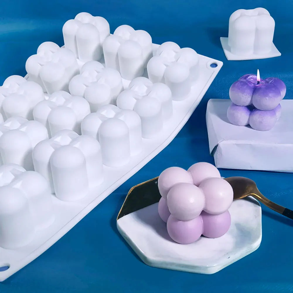 For Fun 3D Multi Style Bubble Cube Candles Silicone Mold Aromatherapy Plaster Candle Hand-made Baking Cake Mold Home Decoration