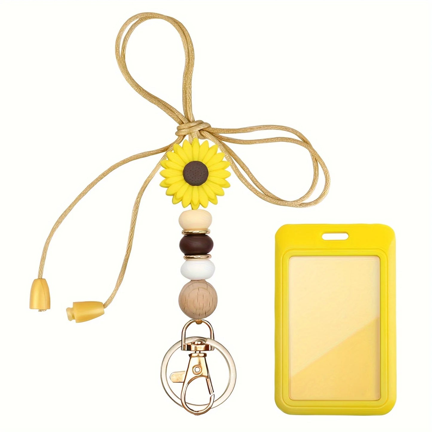 Hemasa  Daisy Breakaway Neck Teacher Lanyard for ID Badge Holder Keys Keychain Name Card Holder Silicone Beads Neck Strap Key Ring