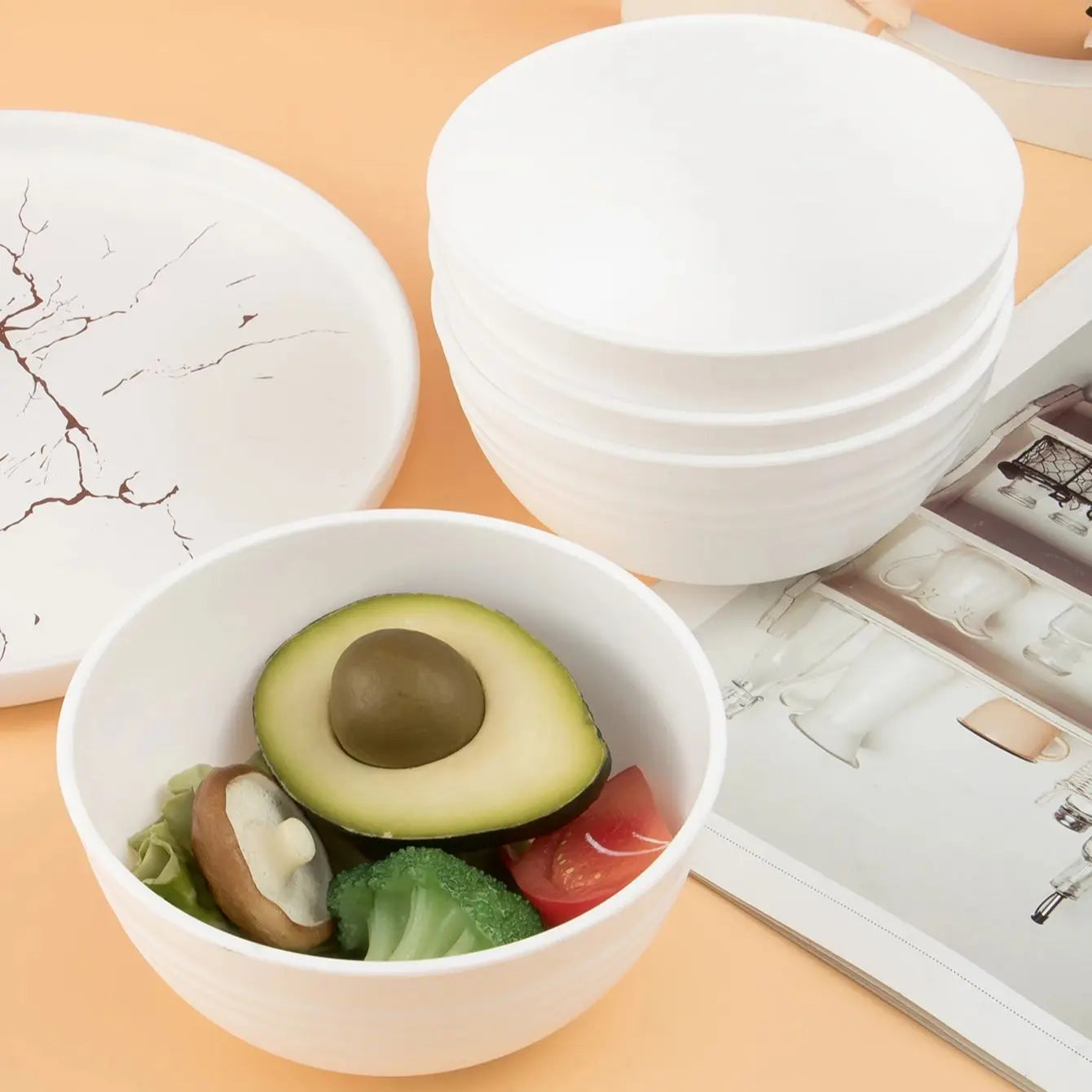 4/6/8pcs White serving bowl Reusable plastic cutlery for dessert snacks Easy to carry camping serving bowls when going out