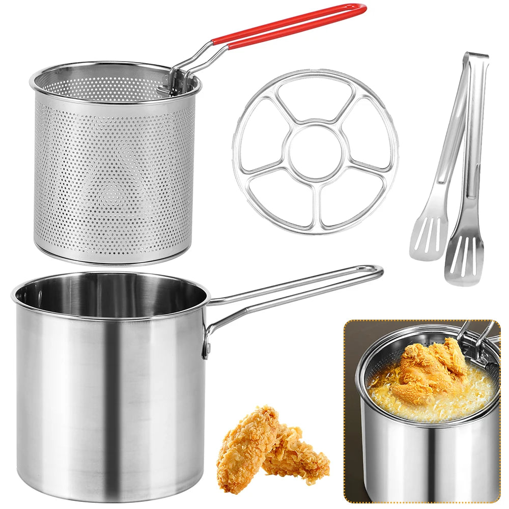 Tejesa Deep Frying Pot Stainless Steel Deep Fryer with Strainer Basket for Kitchen Dining Room Camping Picnic Fried Chicken Food Pan