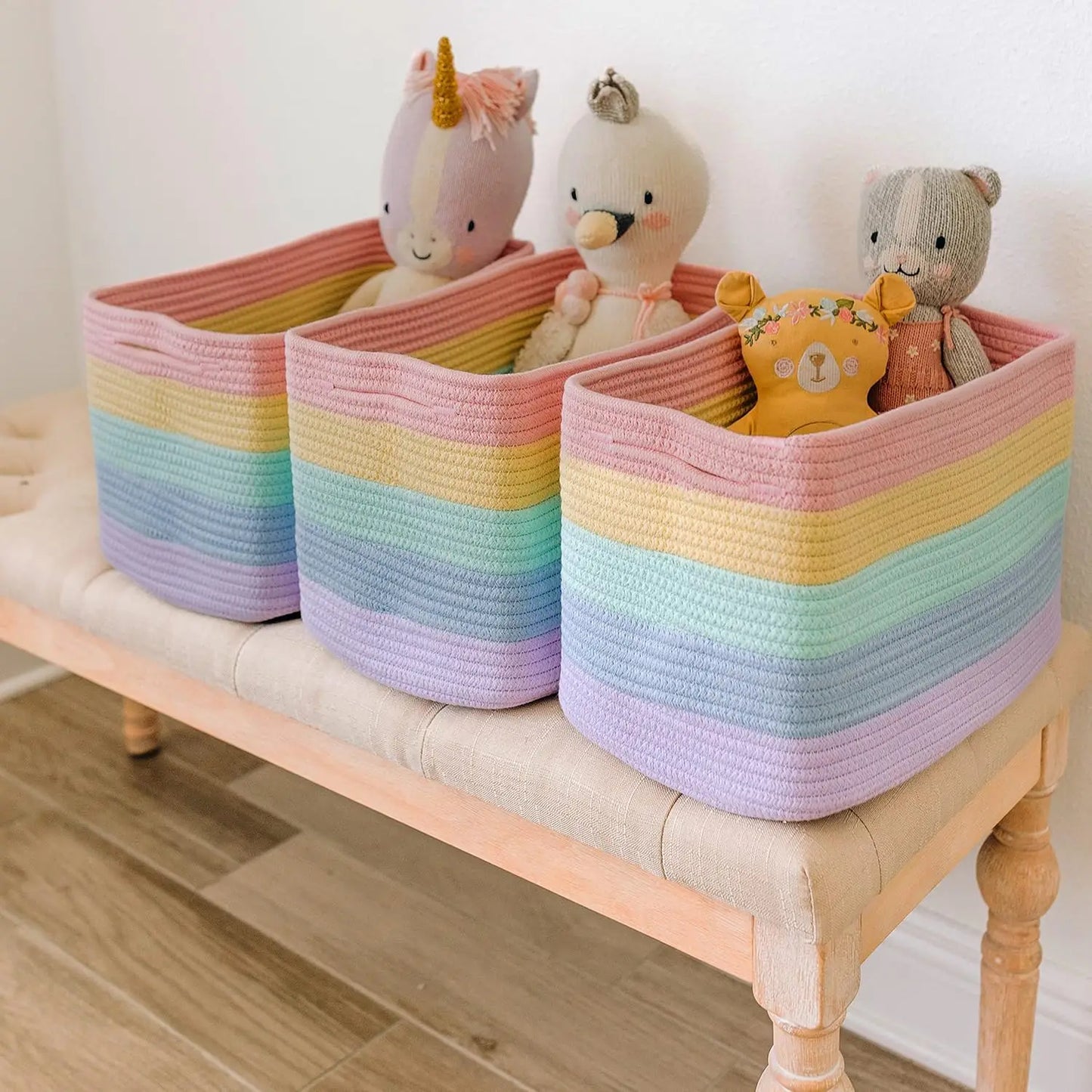Rainbow Woven Storage Baskets for Organizing Cotton Rope Organizer Bins for Shelves Closet Nursery Dog Toy Basket DecorativeBins