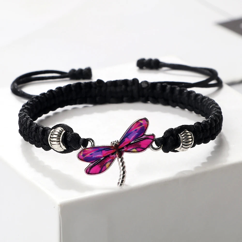 Dragonfly Pendant Charm Bracelet Women Men Black Red White Woven Thread Rope Lucky Bracelet Friendship Bangle Jewelry Girls Gift