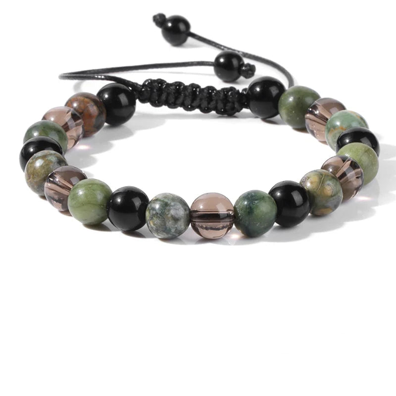 Tejesa 8MM Mix Natural Stone Braided Bracelet Smoky Quartz Beaded Bracelets For Women Men Balance Energy Woven Wristbands Jewelry Gift
