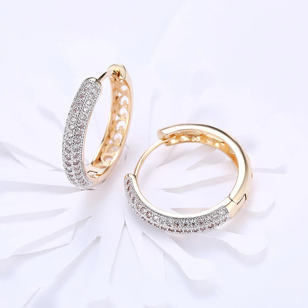 URMYLADY 925 Sterling Silver Circle 24K Gold Zircon Earrings For Women Wedding Party Fashion Charm Jewelry