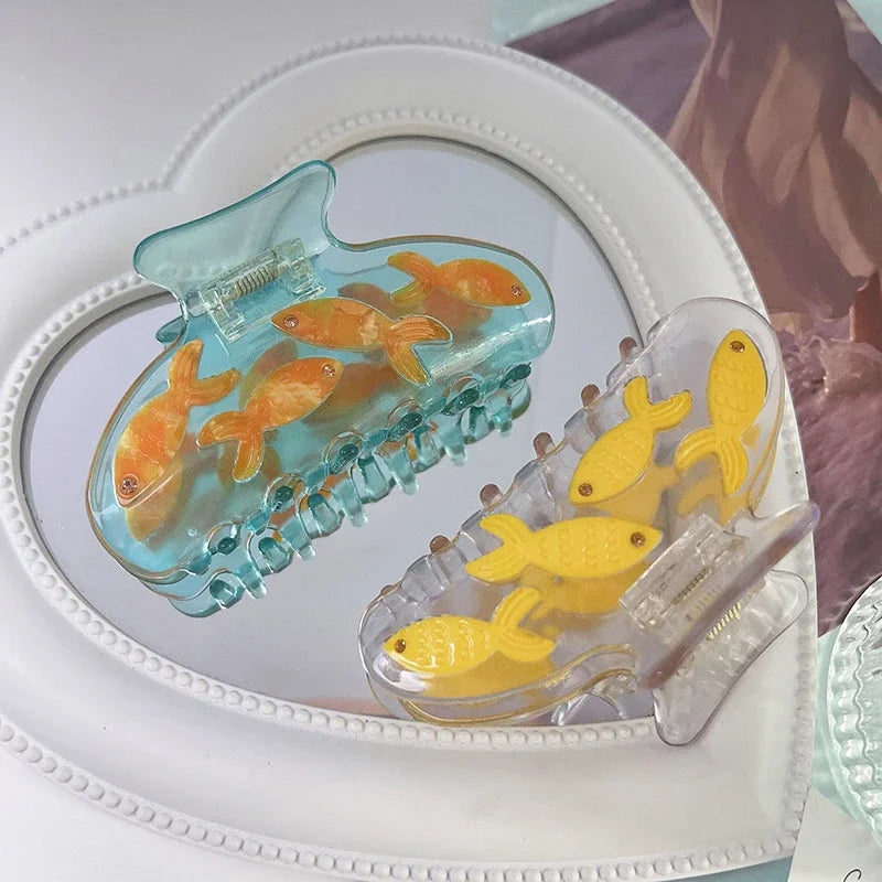 Hemasa  Lovely Design Hear Wearing Transparent Goldfish Hair Clips Resin Acetate Claw HairClip Hair Accessories for Women Girl