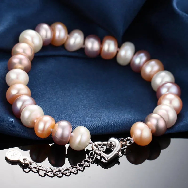 Dainashi 7-8mm Natural Stone Freshwater Tear Drop Pearl Bracelets for Women Girls Gifts 925 Sterling Silver Clasp Chain