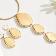 2-Piece Set Fashion Minimalist Earrings Necklace Jewelry Set Smooth Pendant Long Y-Shape Metal Style Jewelry Set
