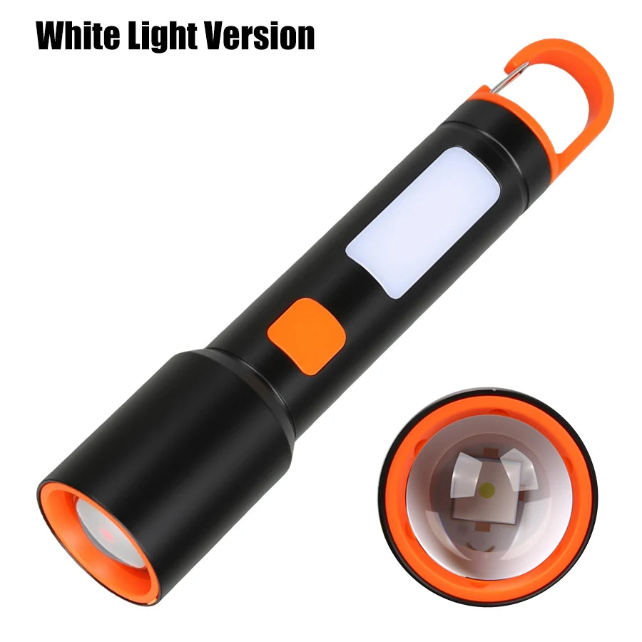 Hemasa LED COB Super Bright Flashlight USB Rechargeable Torch 1-3 Optional Light Sources Outdoor Waterproof Emergency Light with Hook