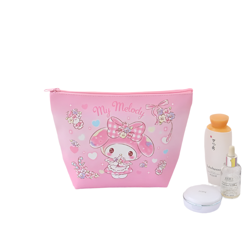 Hemasa Hello Kitty Make Up Case  Leather Zipper Travel Storage Bag Cartoon Large Capacity Cosmetic Bag Makeup Organizer