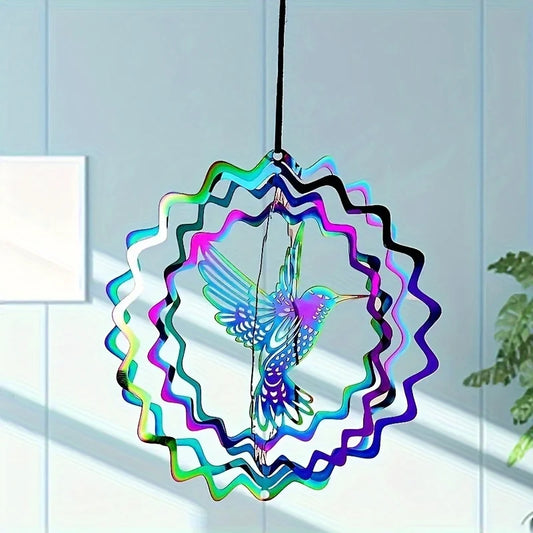Tejesa Vibrant 3D Hummingbird Wind Spinner - Colorful Metal Wind Chime For Garden, Balcony & Window Decor