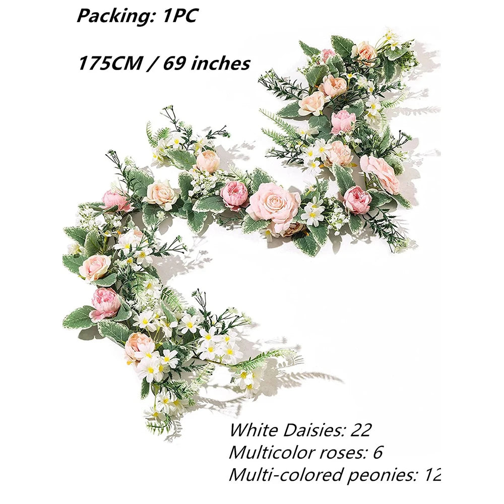 Tejesa Artificial Rose Flower Vine 175cm Peony Daisy Floral Garlands for Wedding Party Decor Outdoor Table Centerpiece Valentine Day