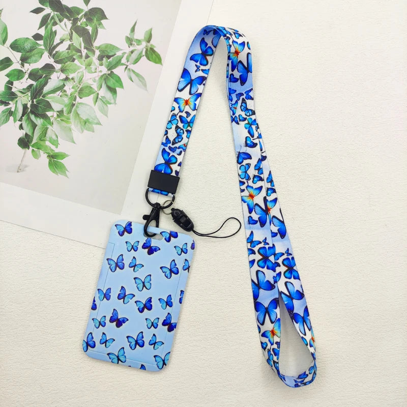 Butterfly ID Card Holders Lanyards Girls Door Card Case Hanging Rope Women Badge Holder Neck Strap Business Card Gift