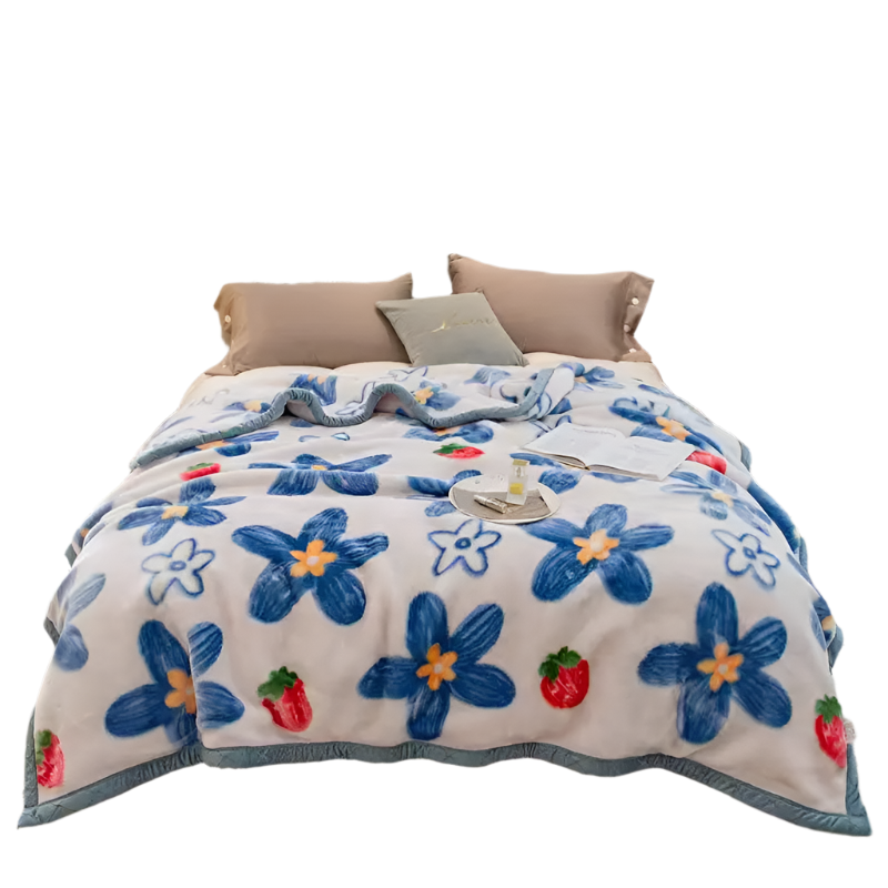 Hemasa Winter Mink Blankets For Beds Soft Warm Double Layer( 150*200Cm)  Cartoon Floral Pattern Faux Fur Thick Plaid Blankets