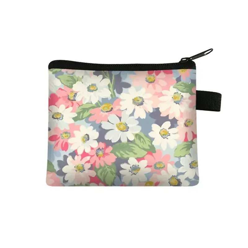 Tejesa Floral Print Small Cosmetic Bag Girl Women Sanitary Napkin Storage Organizer Bag Coin Card Money Eearphone Lipstick Holder Pouch
