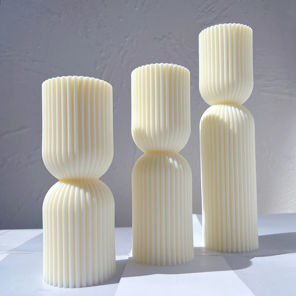 Cylindrical Tall Pillar Candle Molds Ribbed Aesthetic Twist Silicone Mould Geometric Abstract Decorative Striped Soy Wax Mold