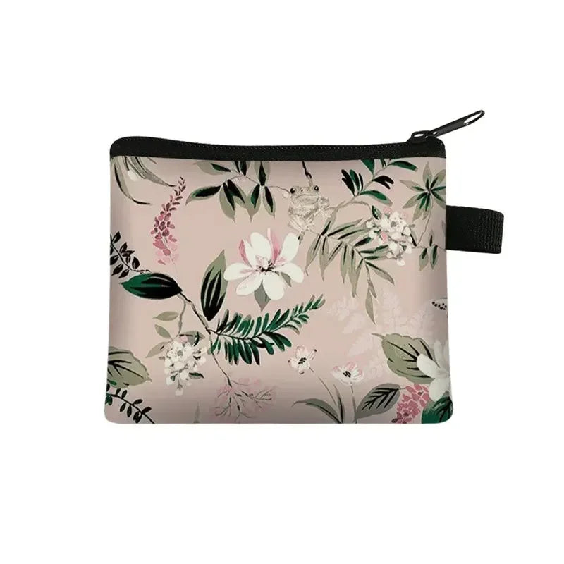 Tejesa Floral Print Small Cosmetic Bag Girl Women Sanitary Napkin Storage Organizer Bag Coin Card Money Eearphone Lipstick Holder Pouch