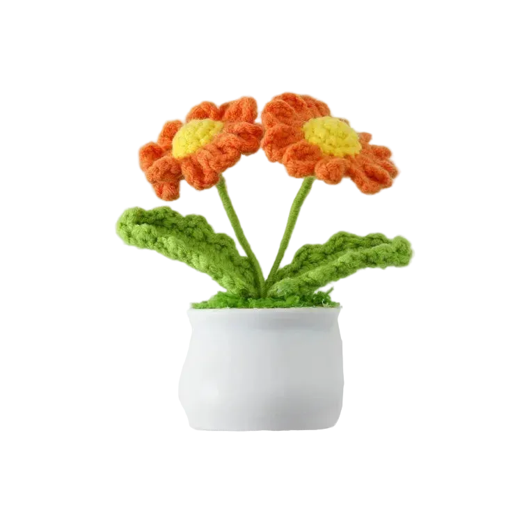 Hemasa Cute Daisy Crochet Flowers Potted Woven Flower Creative Artificial Flowers Car Office Table Decor Handwoven Plant Flor Tejida