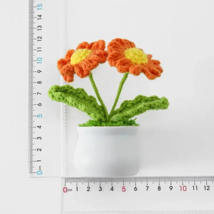 Hemasa Cute Daisy Crochet Flowers Potted Woven Flower Creative Artificial Flowers Car Office Table Decor Handwoven Plant Flor Tejida