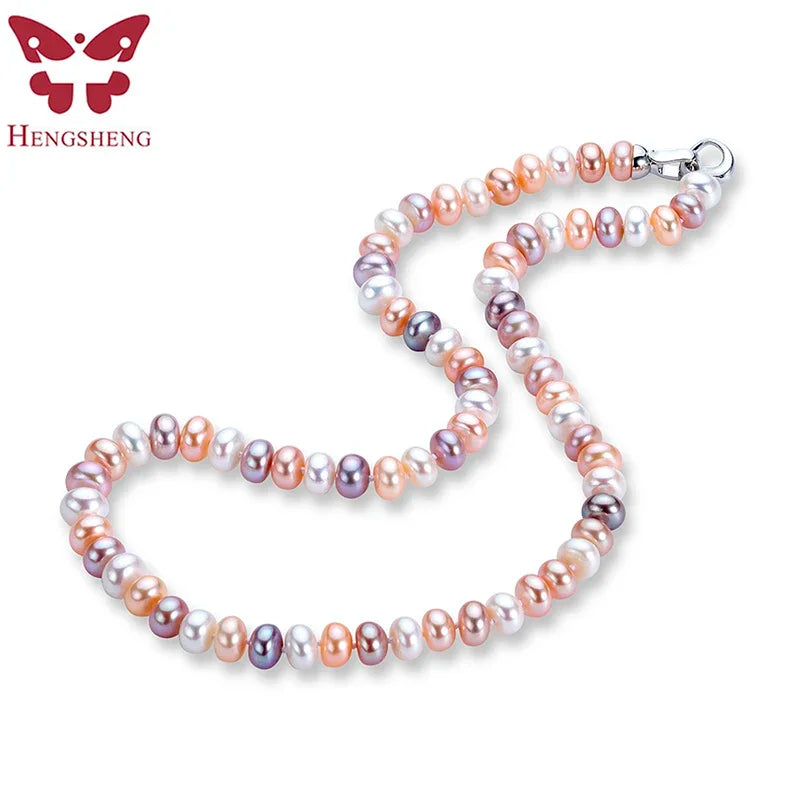 Hengsheng 100% Natural Freshwater Pearl Necklaces for Women High Luster 925 Sterling Silver Real Pearl Necklaces Jewelry Gift