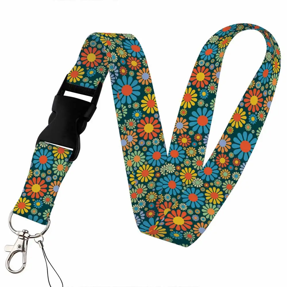 Tejesa Beautiful flower Lanyard Keys Chain Badge Holder ID Credit Card Pass Hang Rope Lariat Mobile Phone Charm Accessories Gifts