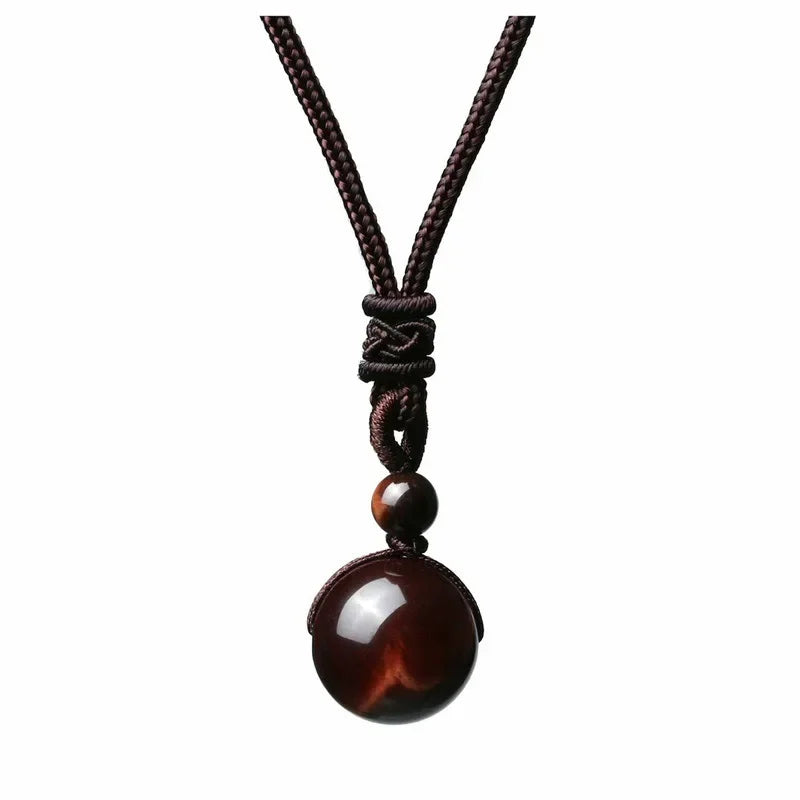 Hemasa 16mm Black Obsidian Tiger Eyes Amethyst Stone Women Men Necklaces with Adjustable Braided Rope Cords Natural Crystal Pendant