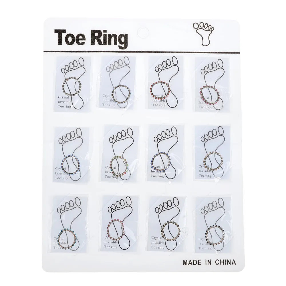 Hemasa 12pcs Adjustable Stretch Foot  Jewellery for Women /Crystal Rhinestone Finger  Rings Toe Rings Mix Color