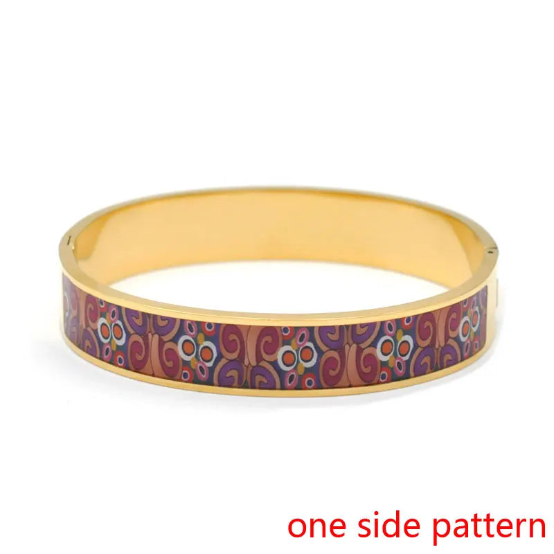 Hemasa Stainless Steel Open Bangle For Women Gold Geometric Colorful Enamel Painted Bracelet